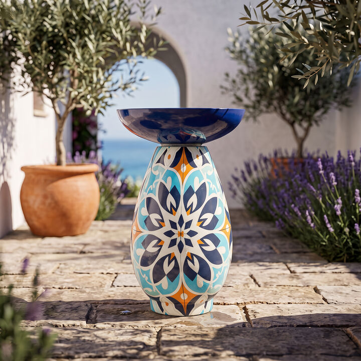 Sunnydaze Painted Glass Freestanding Outdoor Bird Bath