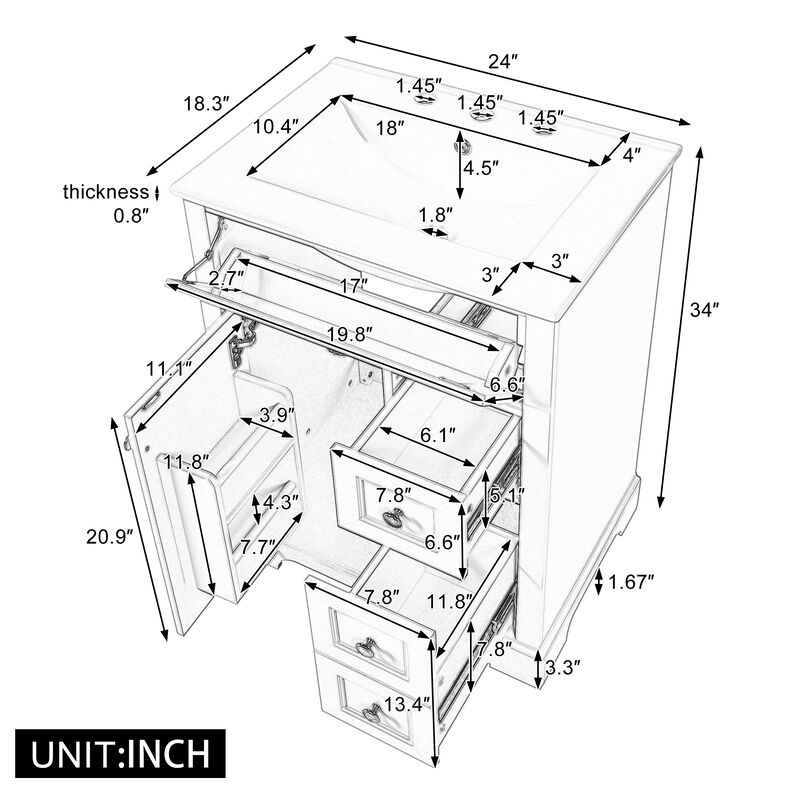 Merax Compact Bathroom Storage Vanity with Left Door Rack Cabinet & 2 Right Drawers image number 4