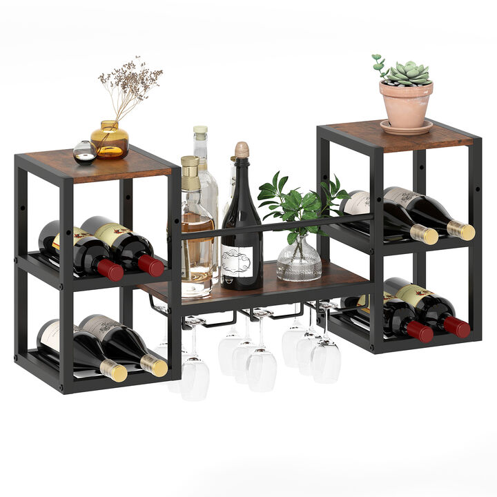 Heavy-duty Wall Mounted Wine Rack with Glass Holder Metal Frame 8-Bottle Holder