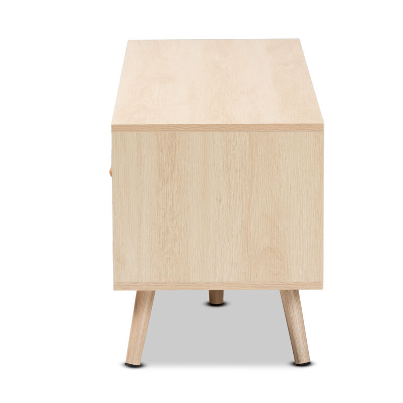 Baxton Studio Sebille  Light Brown Finished Wood 2 Door TV Stand with Natural Rattan image number 4