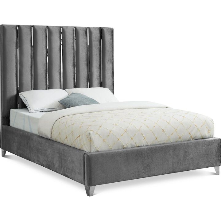 Meridian Furniture Enzo Grey Velvet Queen Bed