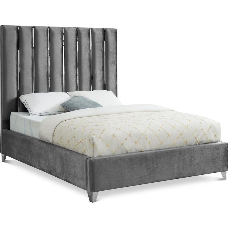 Meridian Furniture Enzo Grey Velvet Queen Bed