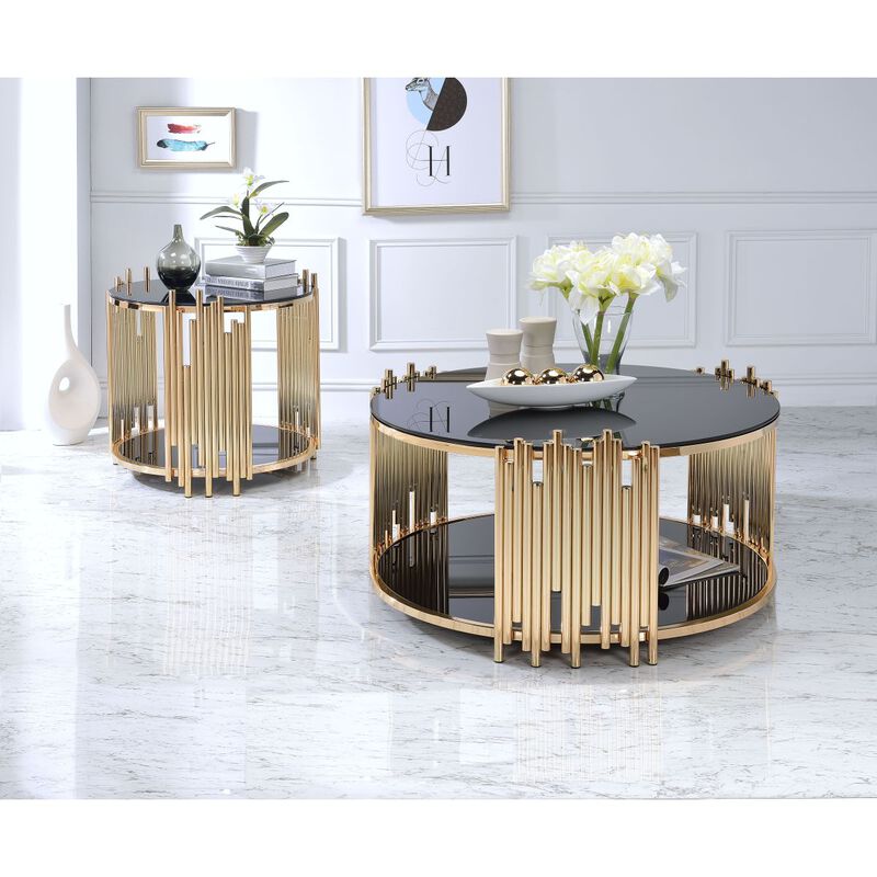 Tanquin Coffee Table in Gold & Black Glass 84490