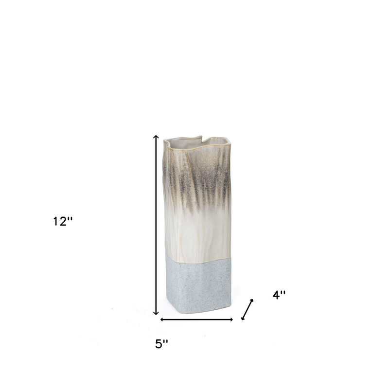 HomeRoots 12" Brown Light Blue And Off White Color Block Square Ceramic Table Vase image number 6