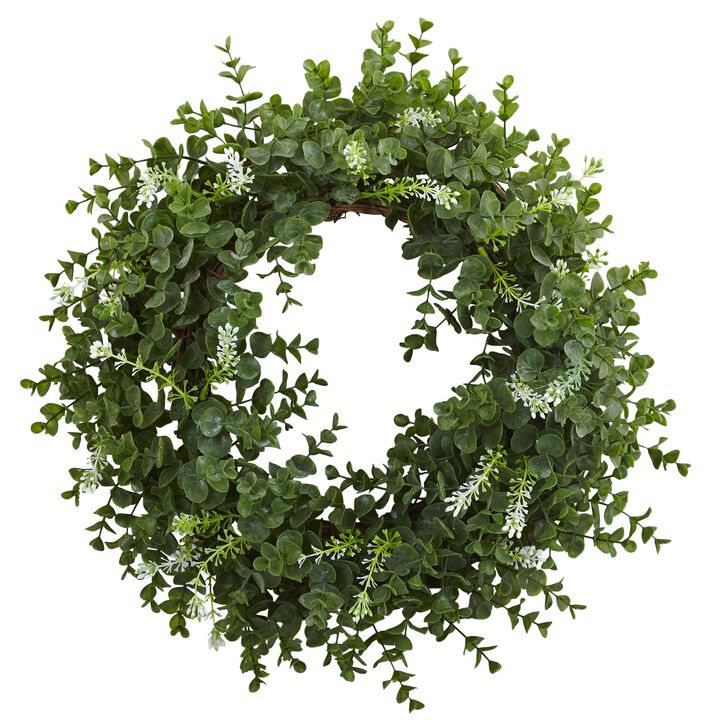 Hivvago 18" Eucalyptus Double Ring Wreath w/Twig Base