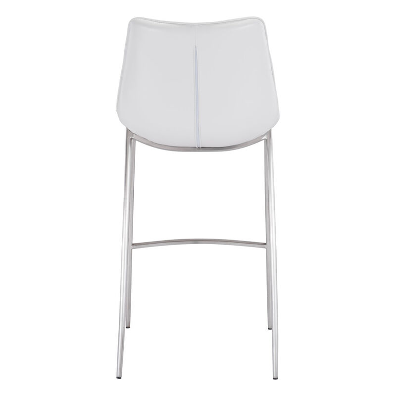 Hivvago Set of Two 30 Inch White And Silver Steel Low Back Bar Height Bar Chairs