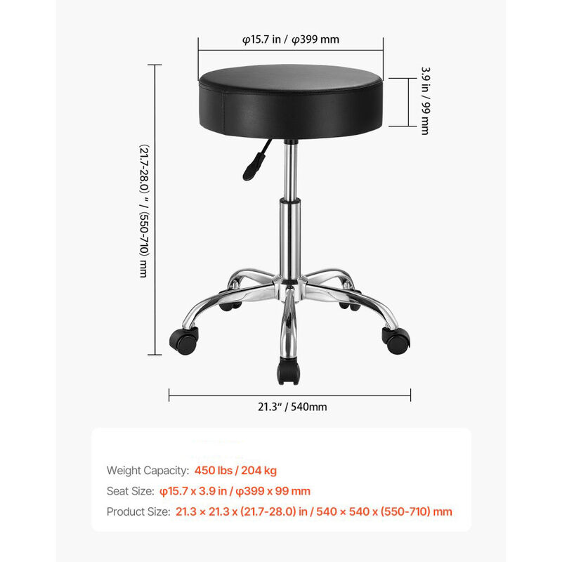 Round Swivel Rolling Stool with Wheels, Adjustable PU Leather Seat for Salon, Spa & Massage image number 2