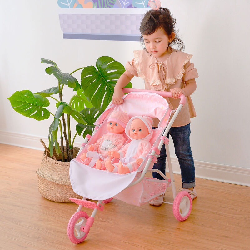Olivia's Little World Twinkle Star Princess Baby Doll Twin Stroller, Pink image number 5