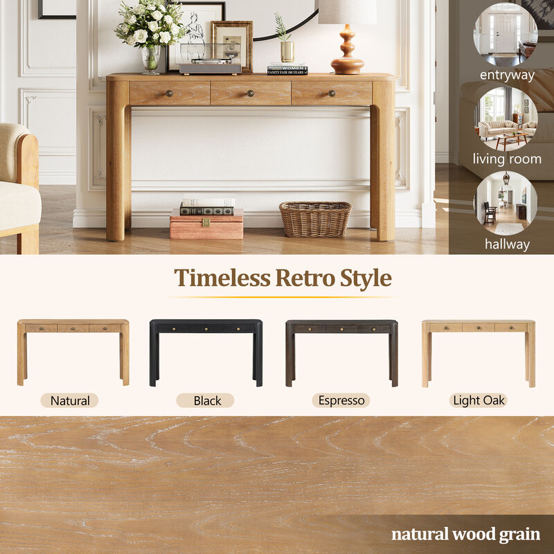 Whisen 52" Rustic Console Table with 3 Drawers, Solid Wood MDF, Sturdy Sofa Table for Entryway Living Room Hallway image number 7