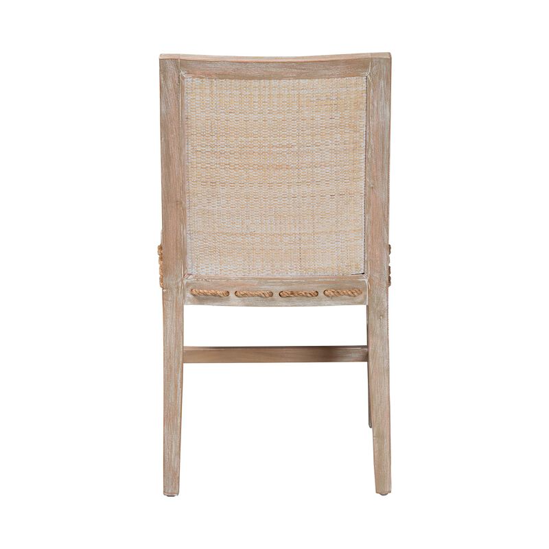 bali & pari Ashford Whitewash Rattan Dining Chair - Mahogany Wood Frame with Handwoven Wicker Backrest and Braided Rope Inserts for Coastal Dining Room image number 3