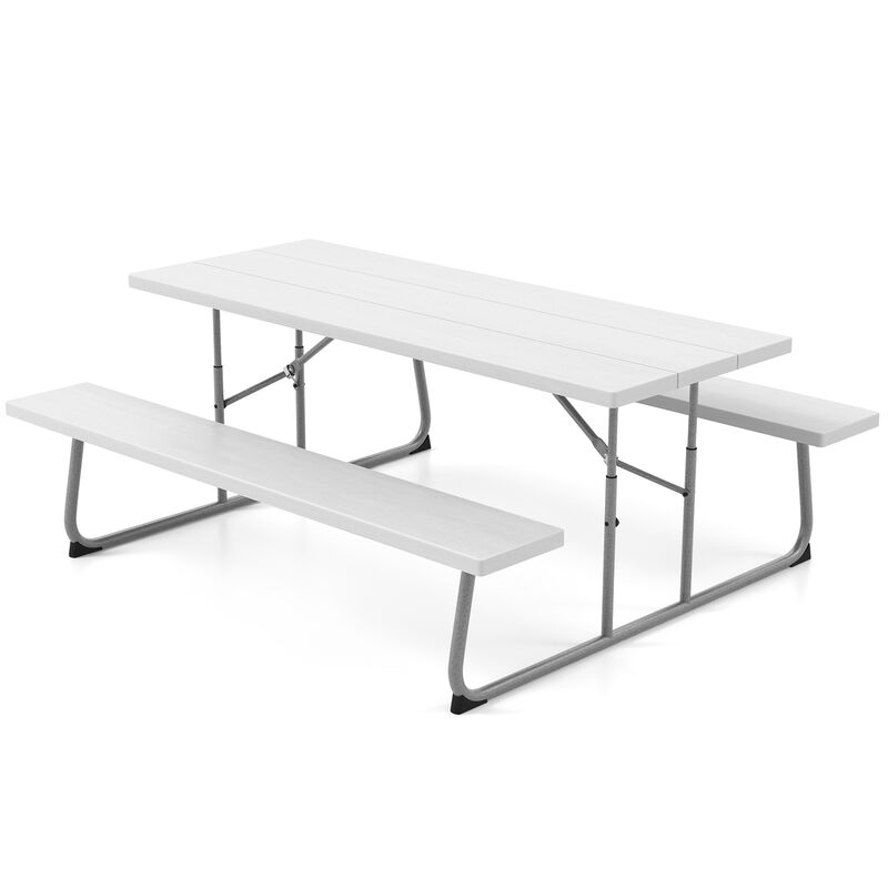 Folding Picnic Table Set with Metal Frame, All-Weather HDPE Tabletop, and Umbrella Hole
