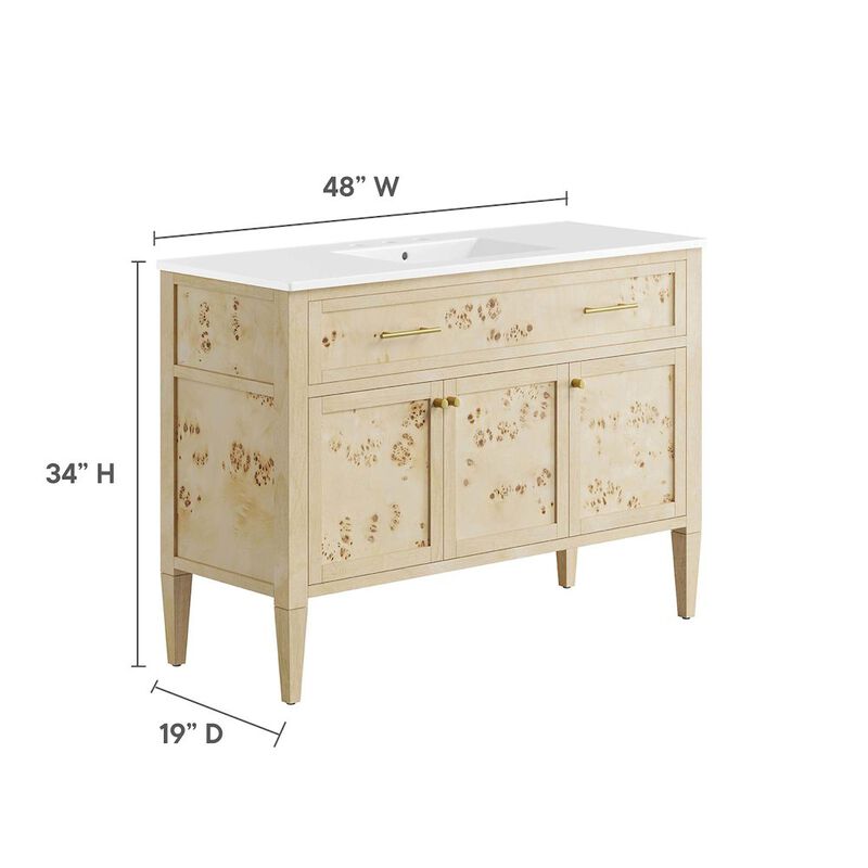 Modway Elysian 48" Wood Single Bathroom Vanity in White Burl with Ceramic Sink Basin image number 3