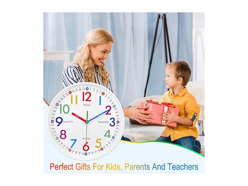 Learning Teaching Time Colorful Nursery Wall Clock 8 Inch Silent Non Ticking image number 3