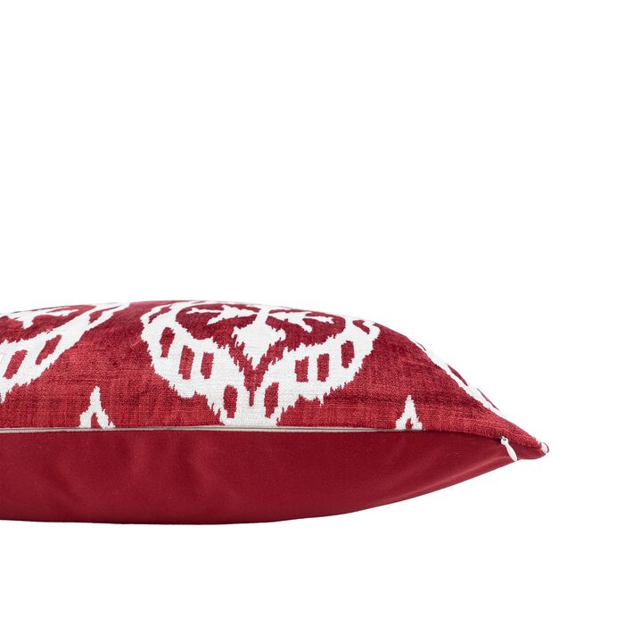 Mood Merlot Silk Velvet Ikat Pillow, 20" X 20"