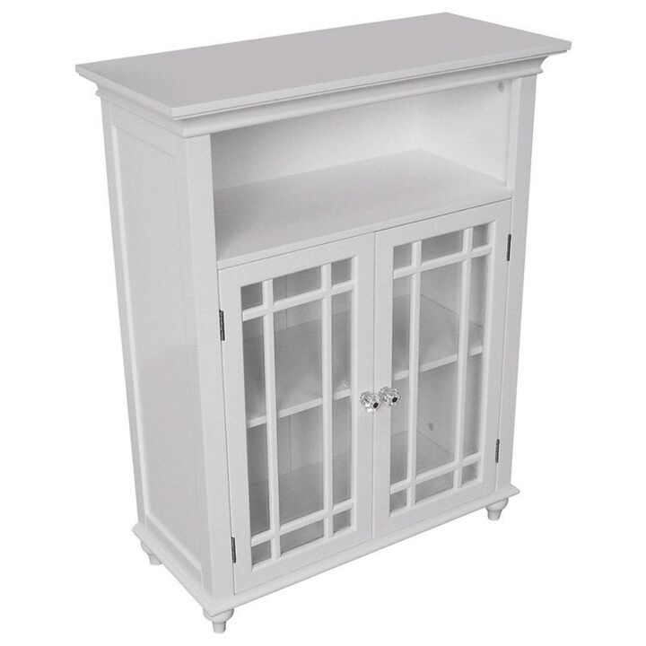 QuikFurn Classic White Wood 2-Door Bathroom Floor Cabinet with Glass Paneled Doors
