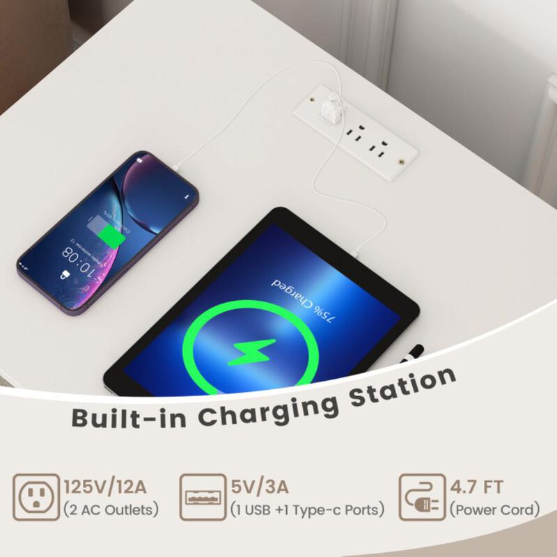 Hivvago Record Player Stand with Record Storage Shelf and Charging Station