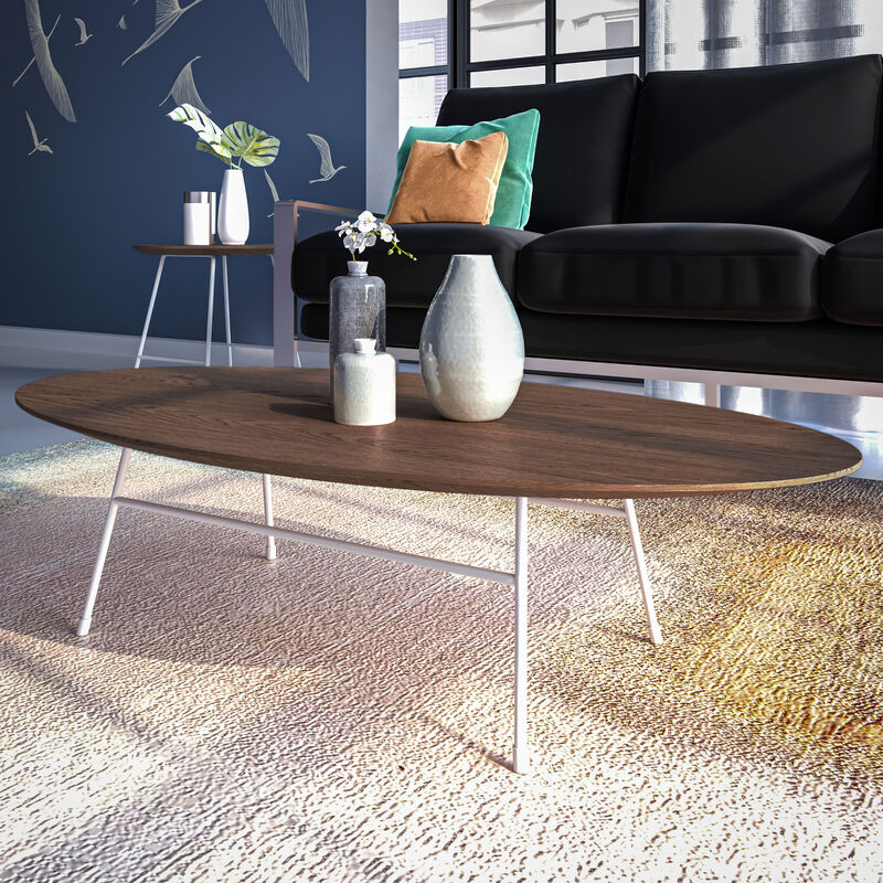 LeisureMod Rossmore Modern Oval Coffee Table with Steel Frame &ndash; Stylish Accent Table for Living Room, Lounge, and Contemporary Spaces