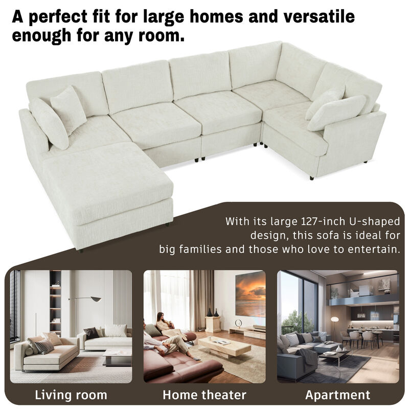 Merax U-Shaped Sectional Sofa with Movable Ottoman image number 7