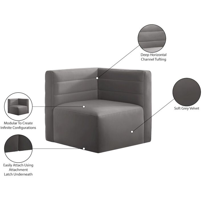 Meridian Furniture Quincy Grey Velvet Modular Corner Chair