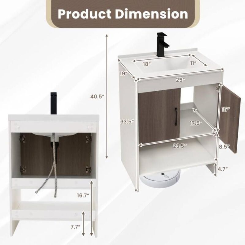 Hivvago Modern White and Grey Wood Finish Bathroom Vanity with Sink and Faucet
