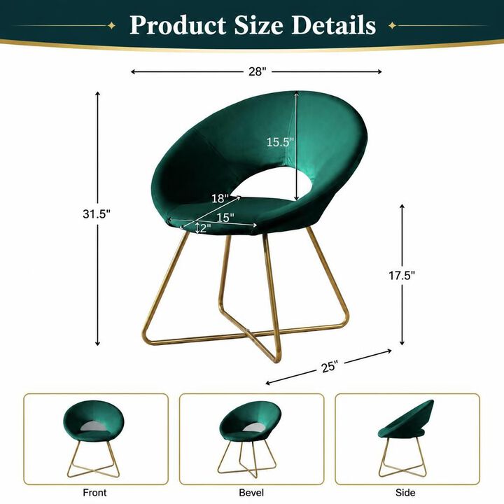 GOODSILO Velvet Upholstered Accent Chair with Curved Back and Gold Tone Finished Metal Base for Living Room Bedroom Entryway