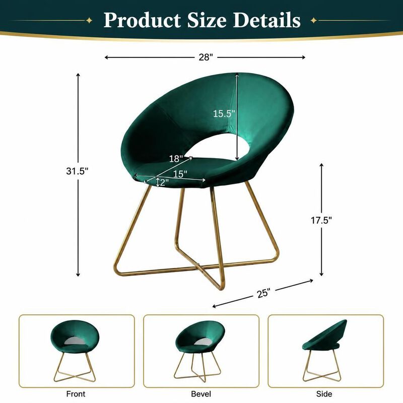 GOODSILO Velvet Upholstered Accent Chair with Curved Back and Gold Tone Finished Metal Base for Living Room Bedroom Entryway image number 1