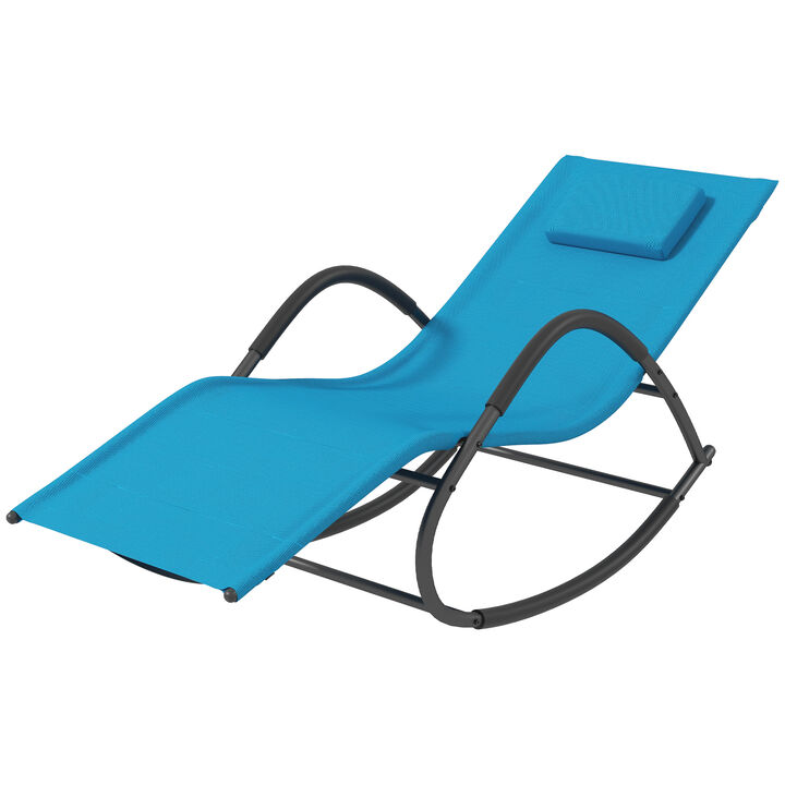 Outsunny Rocking Chair, Zero Gravity Patio Chaise Sun Lounger, Outdoor Rocker, UV Water Resistant, Pillow for Sunbathing, Lawn, Garden or Pool, Light Blue