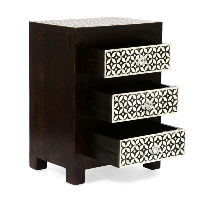 Streamdale Mango Wood Bone Inlay Nightstand With 3 Drawers
