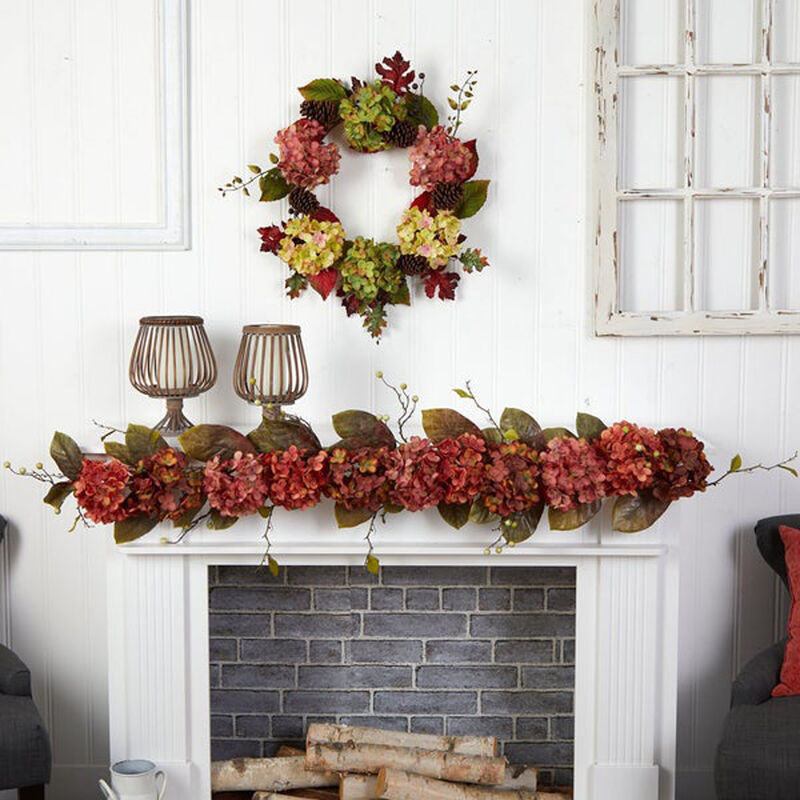 Nearly Natural 6-ft Fall Hydrangea and Berry Artificial Autumn Garland