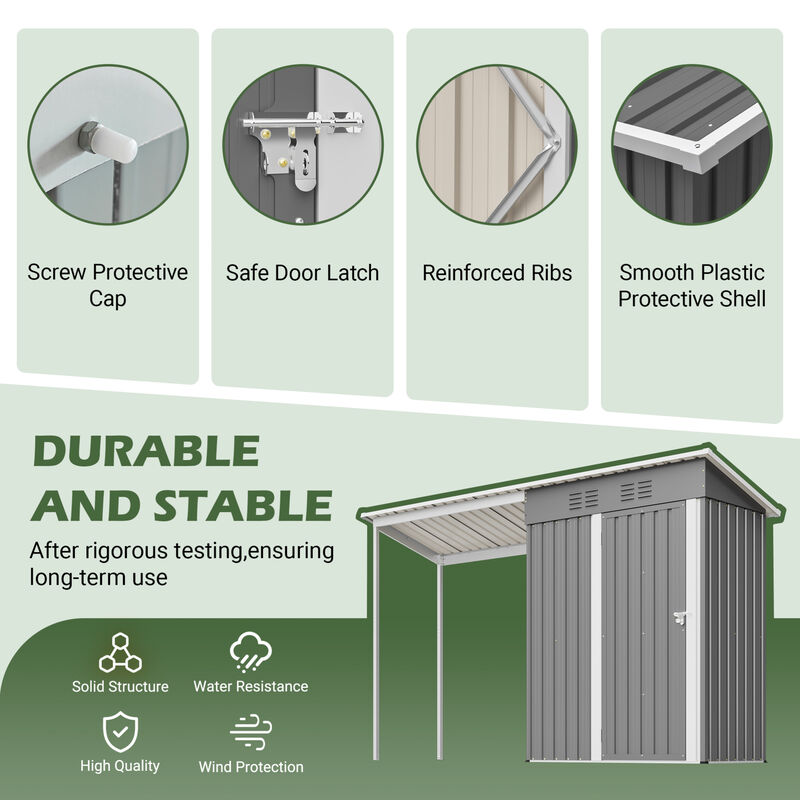 WOW PIONEER Galvanized Steel Lean To Storage Shed  and Open Pergola Combo All Weather Outdoor Garden Shelter image number 6
