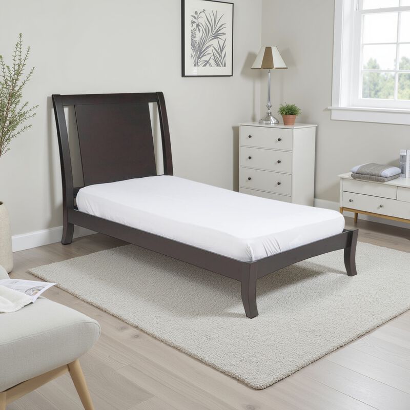 Fang King Size Bed, Sleigh Panel Headboard, Espresso Brown Mahogany Wood - Benzara