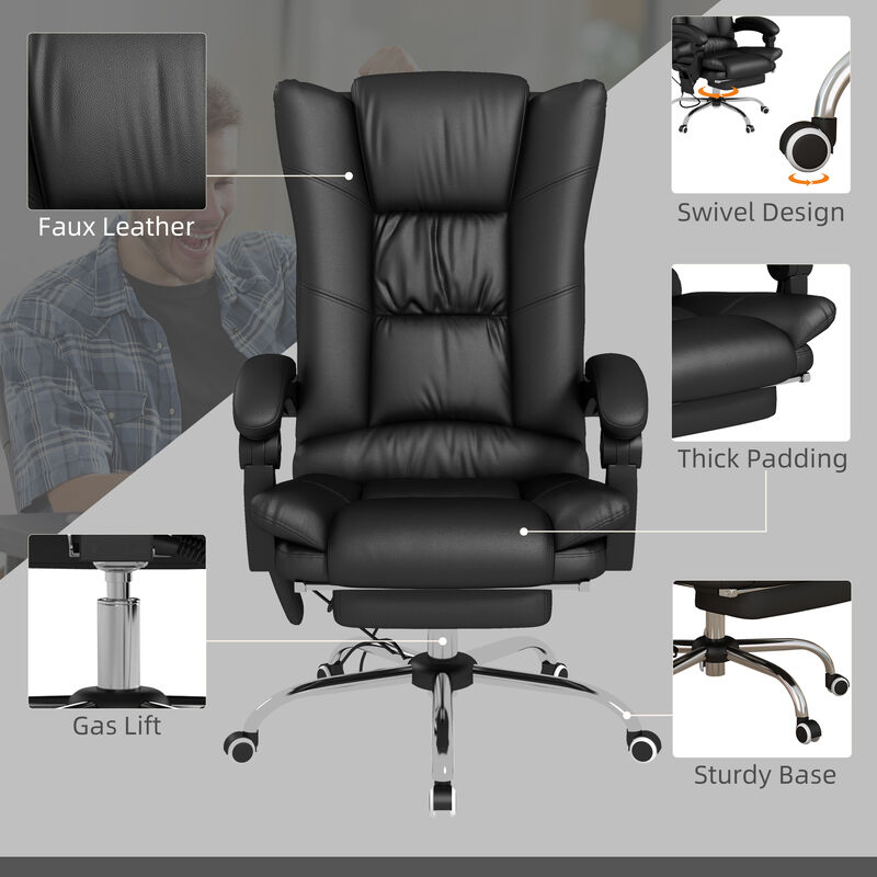 Vinsetto PU Leather Executive Massage Office Chair with 4 Vibration, Computer Desk Chair, Heated Reclining Chair with Adjustable Height, Swivel Wheels, Black