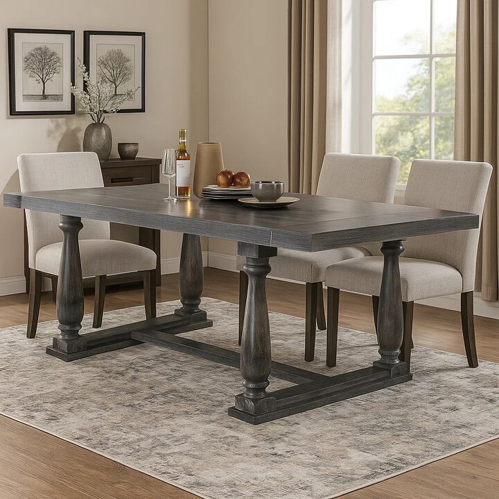 Transitional Style Wooden Dining Table with Trestle Base, Gray