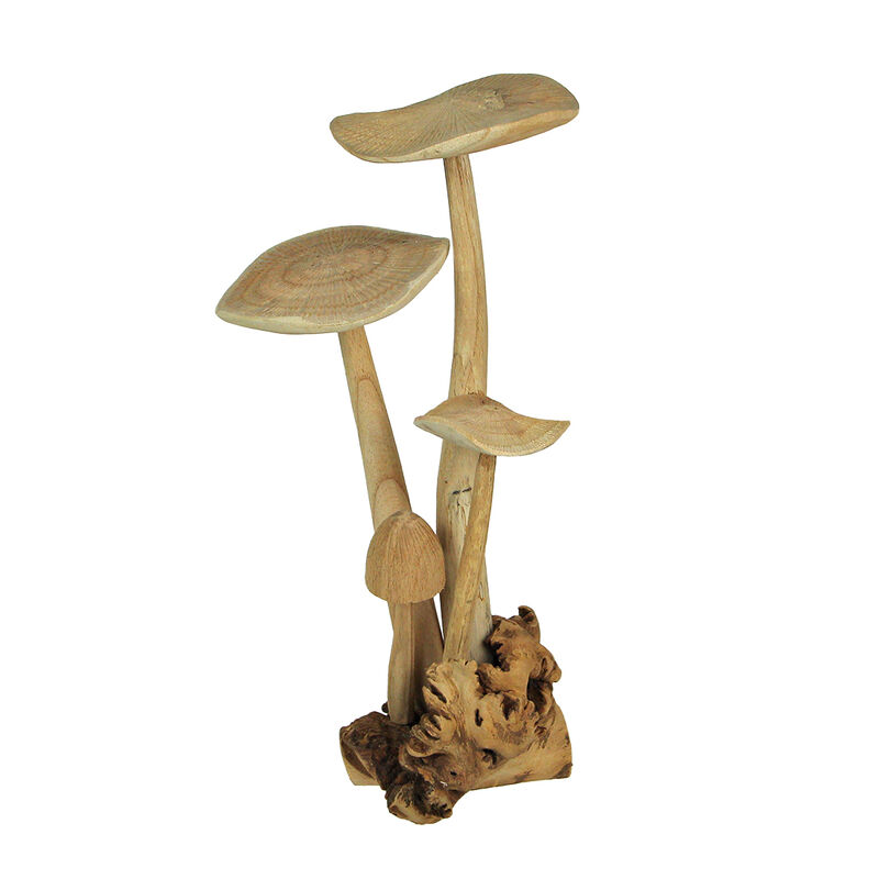 Hand Carved Indonesian Parasite Wood Mushroom Cluster Statue image number 2