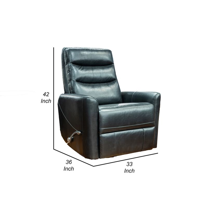 Aki 36 Inch Swivel Manual Recliner Chair, Luxury Plush Black Faux Leather - Benzara...