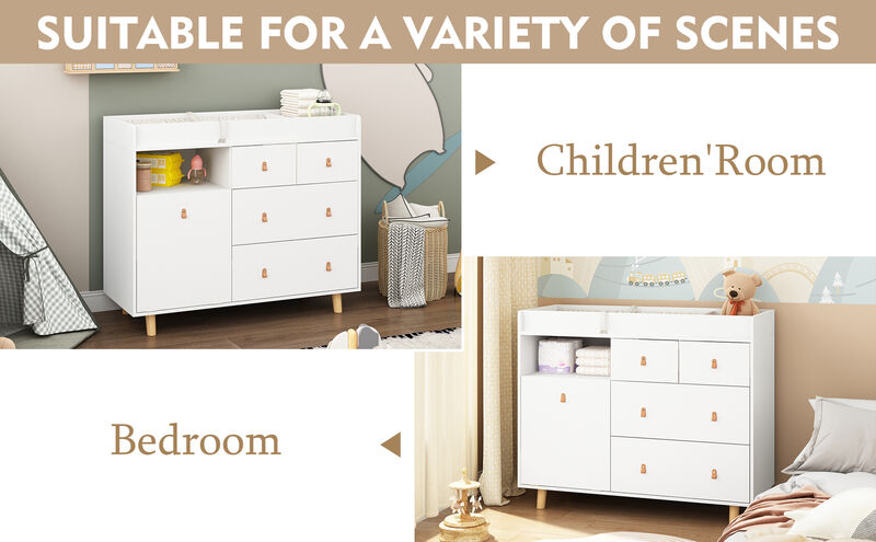 FUFU&GAGA White 4-Drawer Kids Dresser with Changing Table ,Nursery Storage Solution（45" W x 18" D x 37" H ), White