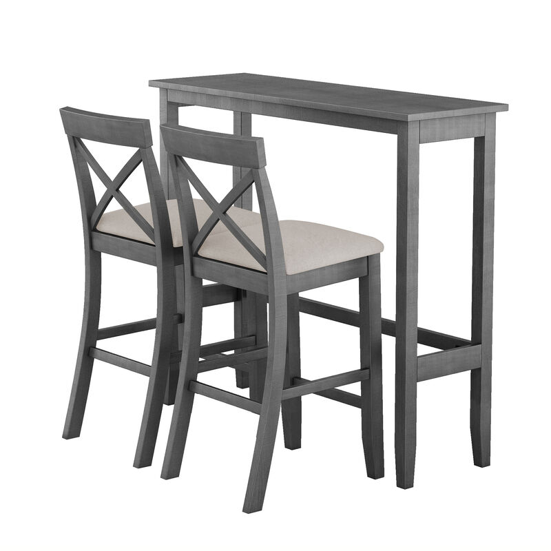 Merax Rectangular Wood Bar Height Dining Set Kitchen Breakfast Nook with 2 Chairs for Small Places