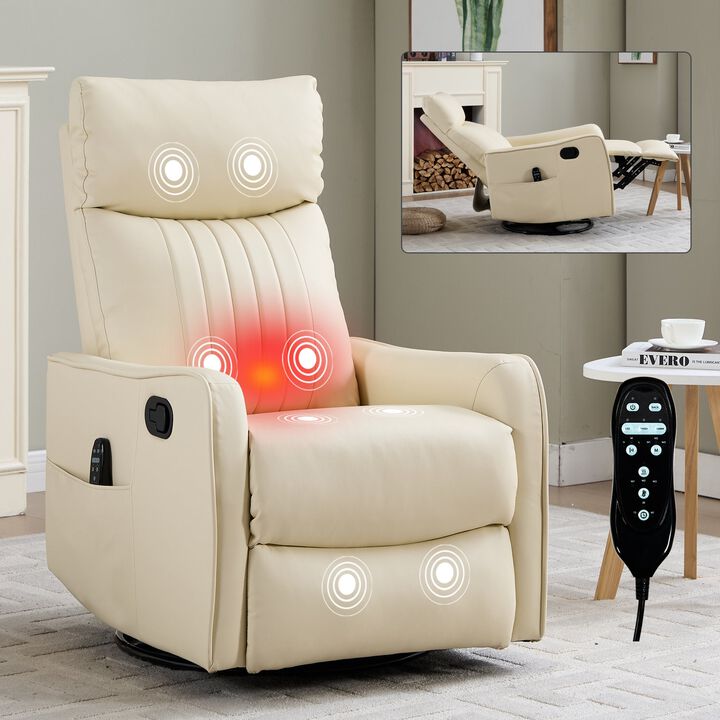 Faux Leather Manual Recliner Chair with Heat and Massage, Living Room Rocker and Swivel Chair