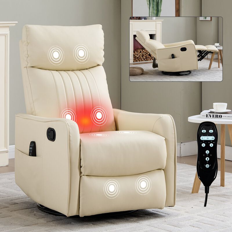Faux Leather Manual Recliner Chair with Heat and Massage, Living Room Rocker and Swivel Chair image number 1
