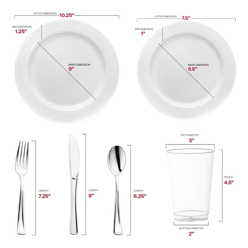 White with Silver Edge Rim Plastic Wedding Value Set (30 Sets) image number 3