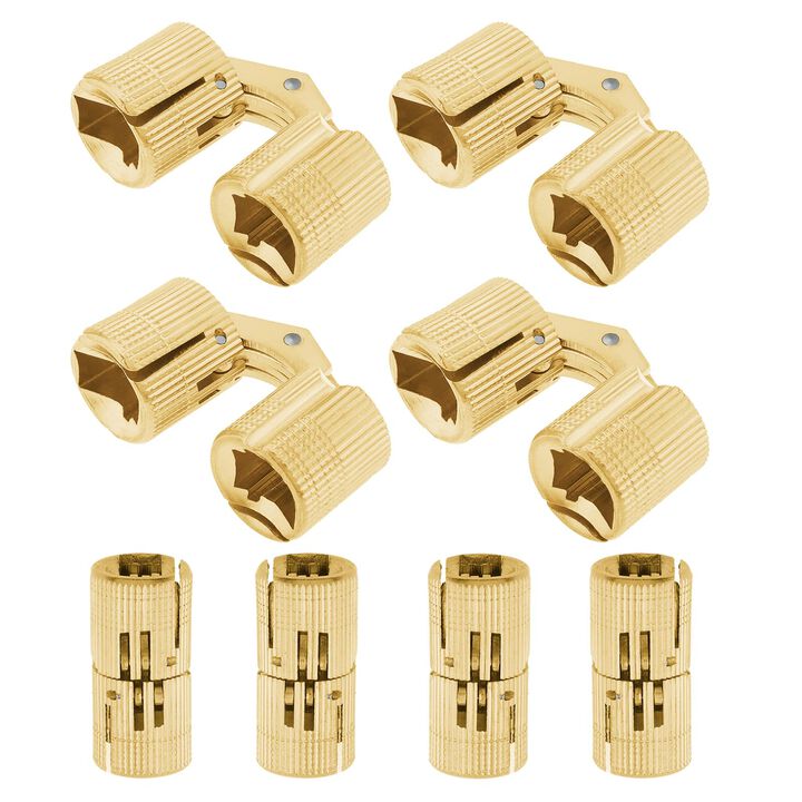 HOJLKLD 8Pcs 16 mm Hidden Brass Barrel Hinges, 180 Degree Opening Angle Concealed Furniture Hinges for DIY Jewelry Box Hand Craf