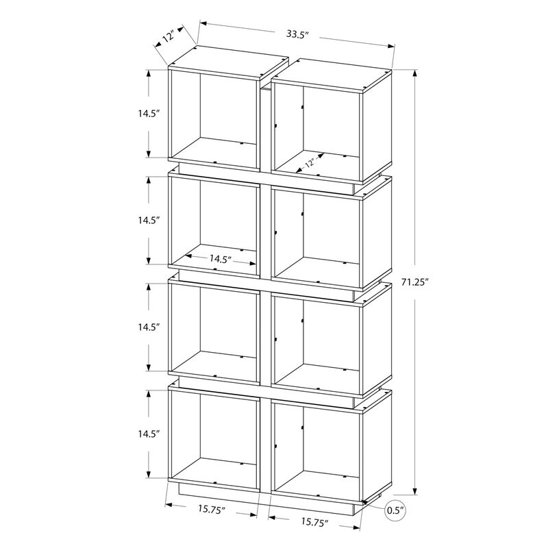 Monarch Specialties I 7076 Bookshelf, Bookcase, Etagere, 5 Tier, 71"H, Office, Bedroom, Laminate, White, Grey, Contemporary, Modern