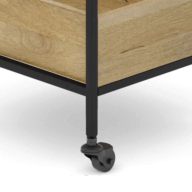 Hobbs SOLID MANGO WOOD Industrial Contemporary 16 inch Wide Bar Cart in Natural