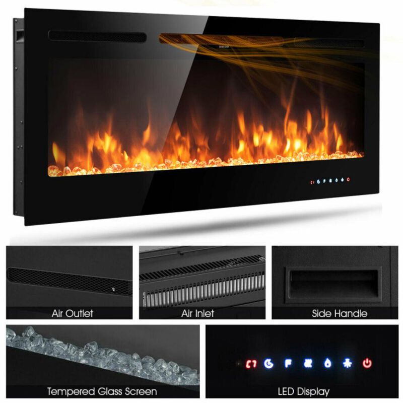 Hivvago 50 Inch Recessed Electric Insert Wall Mounted Fireplace with Adjustable Brightness