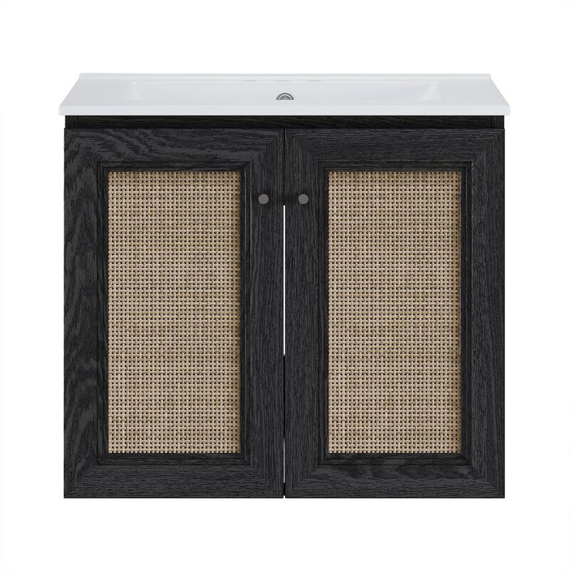 24" Wall-Mounted Bathroom Vanity in Black Oak, Centerset Faucet Holes Vanity Top image number 0