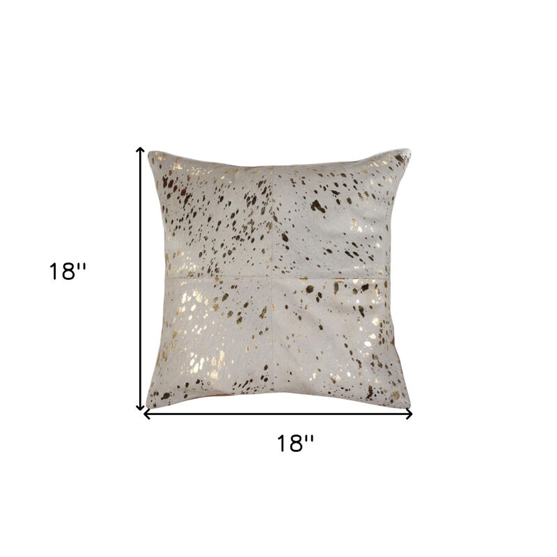 HomeRoots Set of Two 18" Natural and Gold Abstract Cowhide Throw Pillows with Glitter image number 5