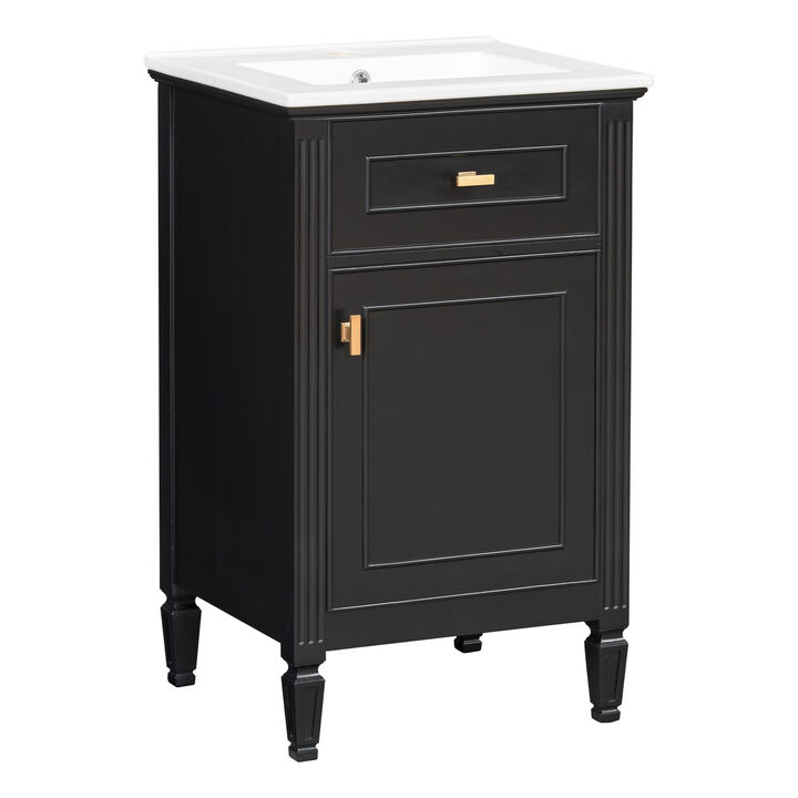Merax Small Space Bathroom Vanity with Soft-Close Hinges, Interior Door Organizer, Adjustable Inner Shelf
