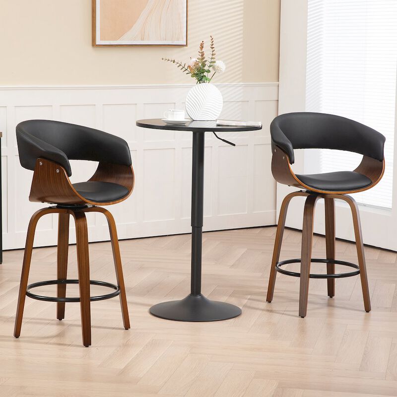 Glamour Home Beale Black Faux Leather Counter Stool with Walnut Wood Accent Legs