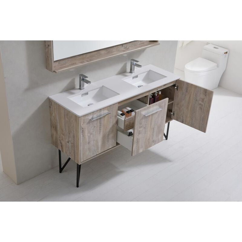 Kubebath Bosco 60 Double Sink Modern Bathroom Vanity w/ Quartz Countertop