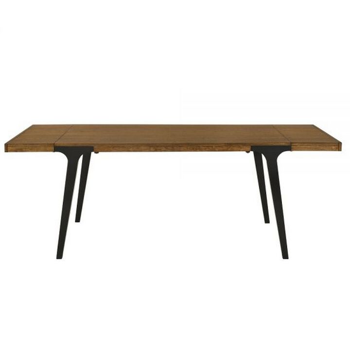 Hilly 59-83 Inch Extendable Dining Table, Rubberwood, Brown and Black  - Benzara